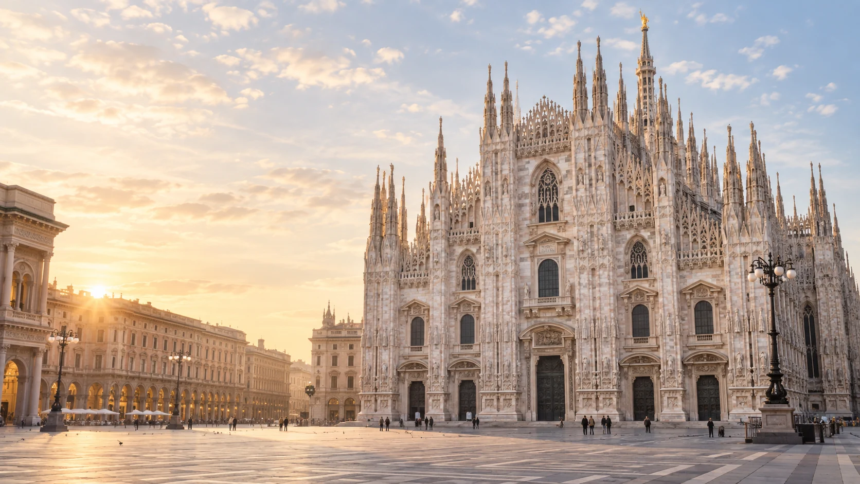 An artistic impression of Milan’s Duomo in warm morning light